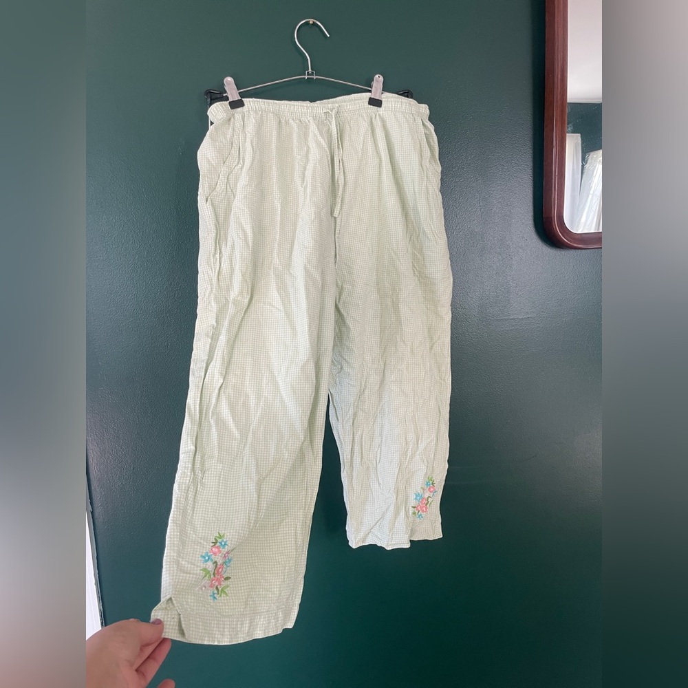 Green Cotton Checkered Pants